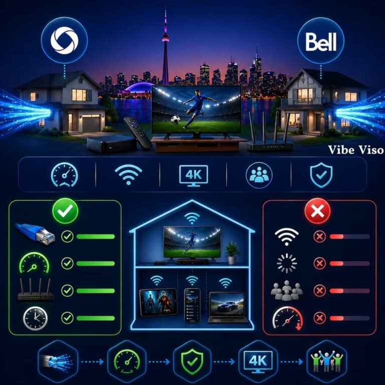 Vibe Viso IPTV streaming with fast internet router and smart TV for smooth HD 4K experience in Toronto