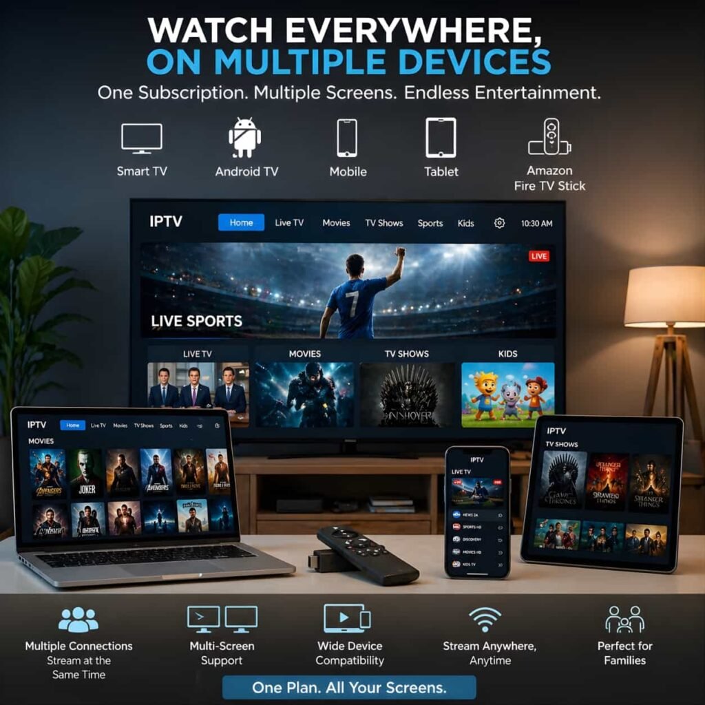 Vibe Viso IPTV multi device streaming on smart TV mobile tablet and Fire TV Stick in Toronto