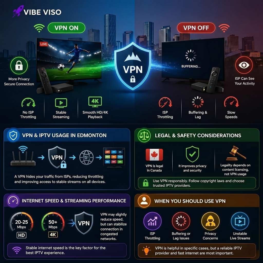 VPN and IPTV usage diagram showing secure connections for Edmonton users