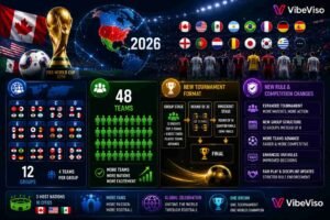VibeViso FIFA World Cup 2026 groups format teams and competition rules infographic for football fans