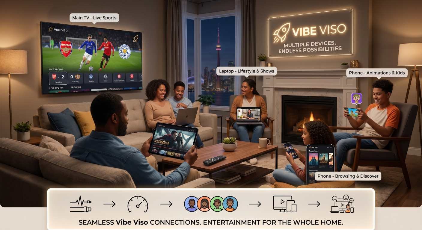 IPTV Ottawa streaming on multiple devices including Smart TV, laptop, and mobile