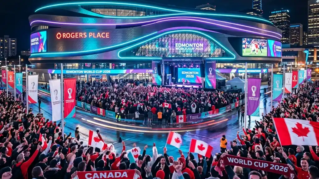 Free FIFA World Cup 2026 watch party at the ICE District Fan Park in Edmonton, Alberta