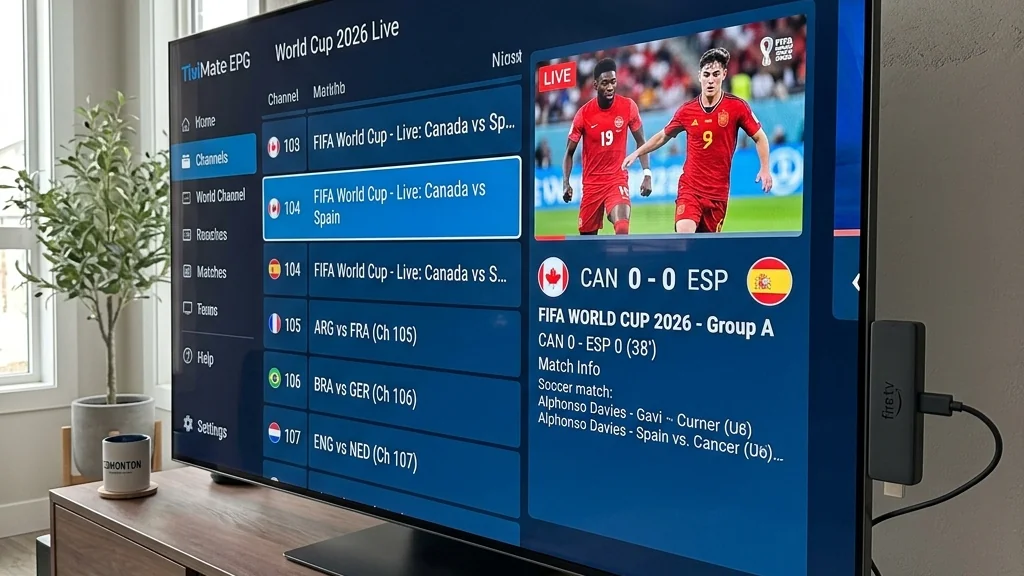Setting up TiviMate IPTV app on Amazon Firestick to watch World Cup 2026 in Edmonton
