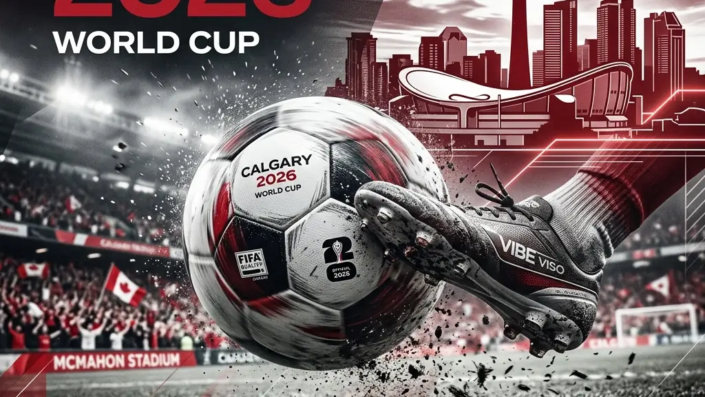 Calgary skyline at night with FIFA World Cup 2026 logo overlay — IPTV streaming guide for Calgary fans