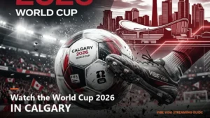 Calgary skyline at night with FIFA World Cup 2026 logo overlay — IPTV streaming guide for Calgary fans