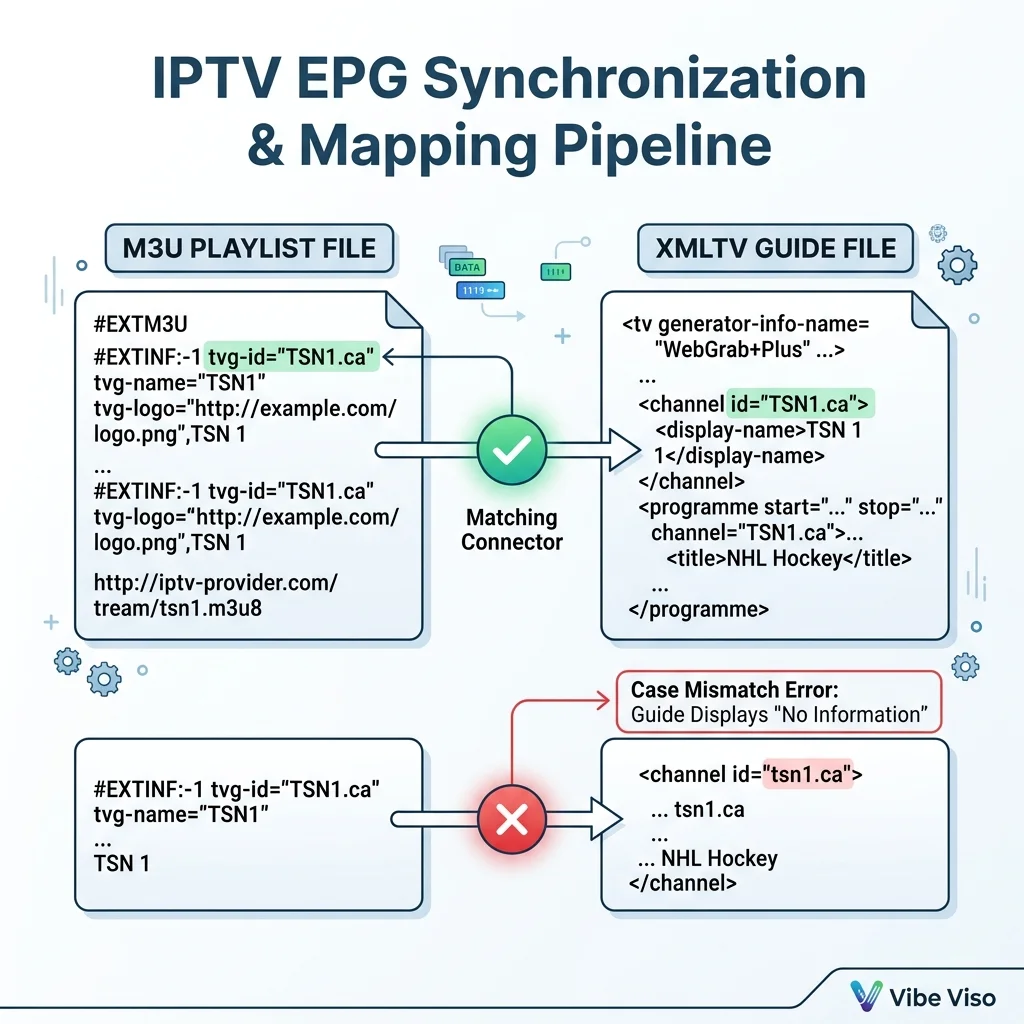 IPTV EPG channel ID matching and sync pipeline diagram