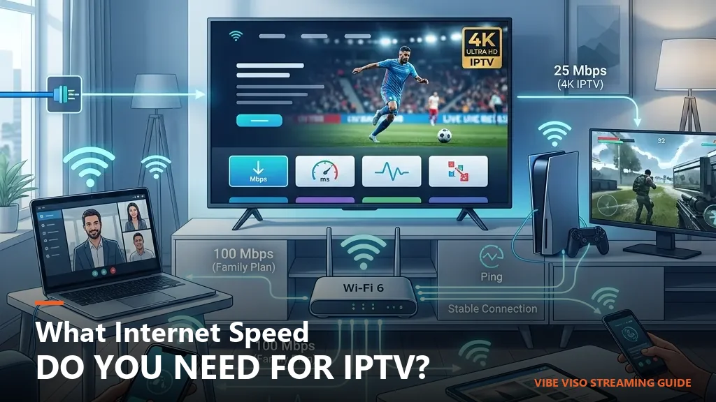 Modern home network illustrating recommended internet speed requirements for smooth IPTV streaming in Canada.